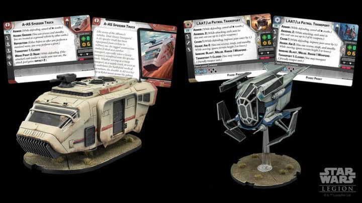 Star Wars Legion A-A5 Speeder Truck Transporter für die Rebellen und ein Legion LAAT Patrouillen Transporter für die Republik und das Imperium